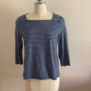 Talbots Blue Striped 3/4 Sleeve Top